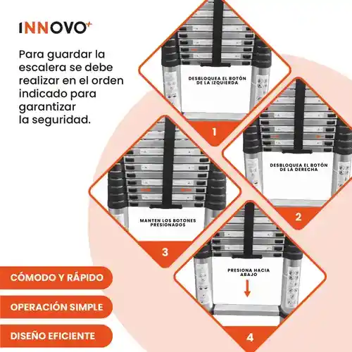 Escalera Telescopica 3.8 Metros Ajustable Aluminio Práctica Innovo