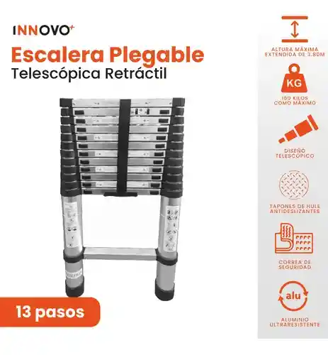 Escalera Telescopica 3.8 Metros Ajustable Aluminio Práctica Innovo