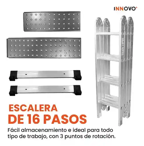 Escalera Todo En 1 Multifunción 16 Pasos Ajustable Aluminio Práctica Innovo Resiste 150 Kilos Multifuncional