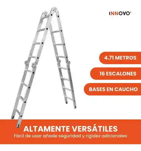 Escalera Todo En 1 Multifunción 16 Pasos Ajustable Aluminio Práctica Innovo Resiste 150 Kilos Multifuncional