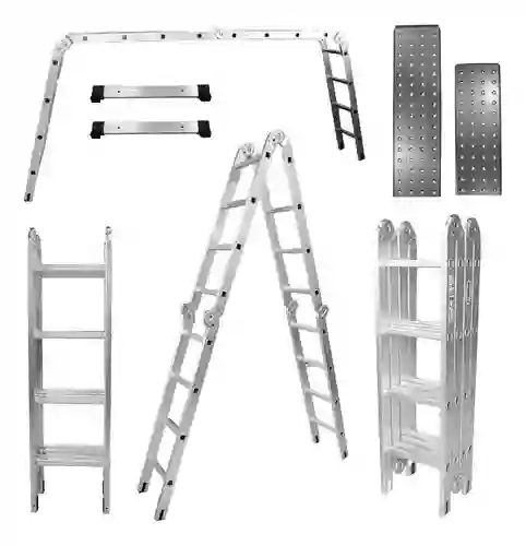 Escalera Todo En 1 Multifunción 16 Pasos Ajustable Aluminio Práctica Innovo Resiste 150 Kilos Multifuncional