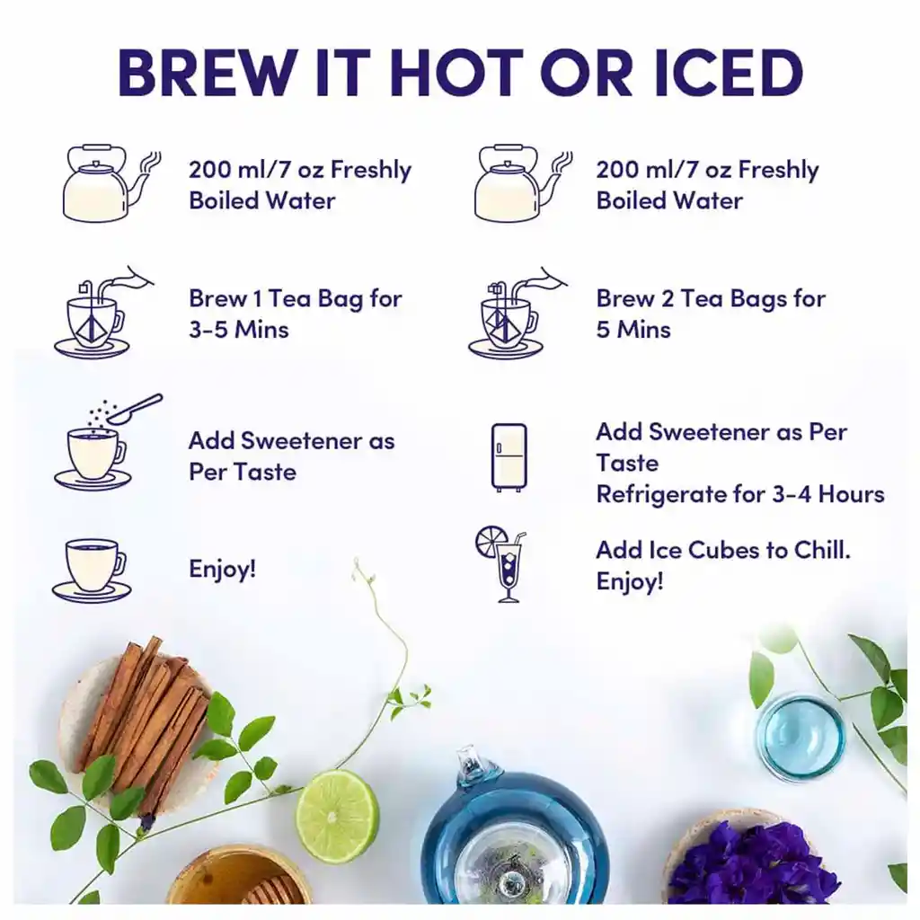 " Vahdam Butterfly Pea Flower Tea Bags, Té Vegano, Non-gmo, Delicado Y Terroso, Directo De Origen - 40 Bolsas Piramidales Biodegradables "