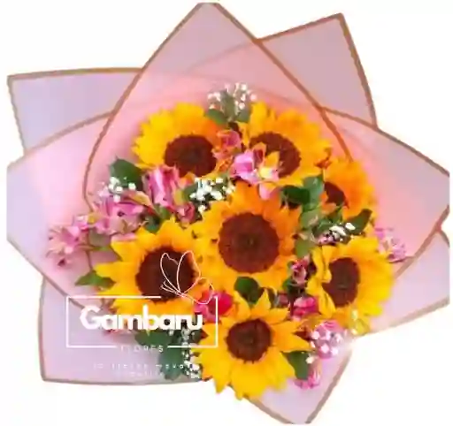 Flores Girasoles Y Astromelia Rosada
