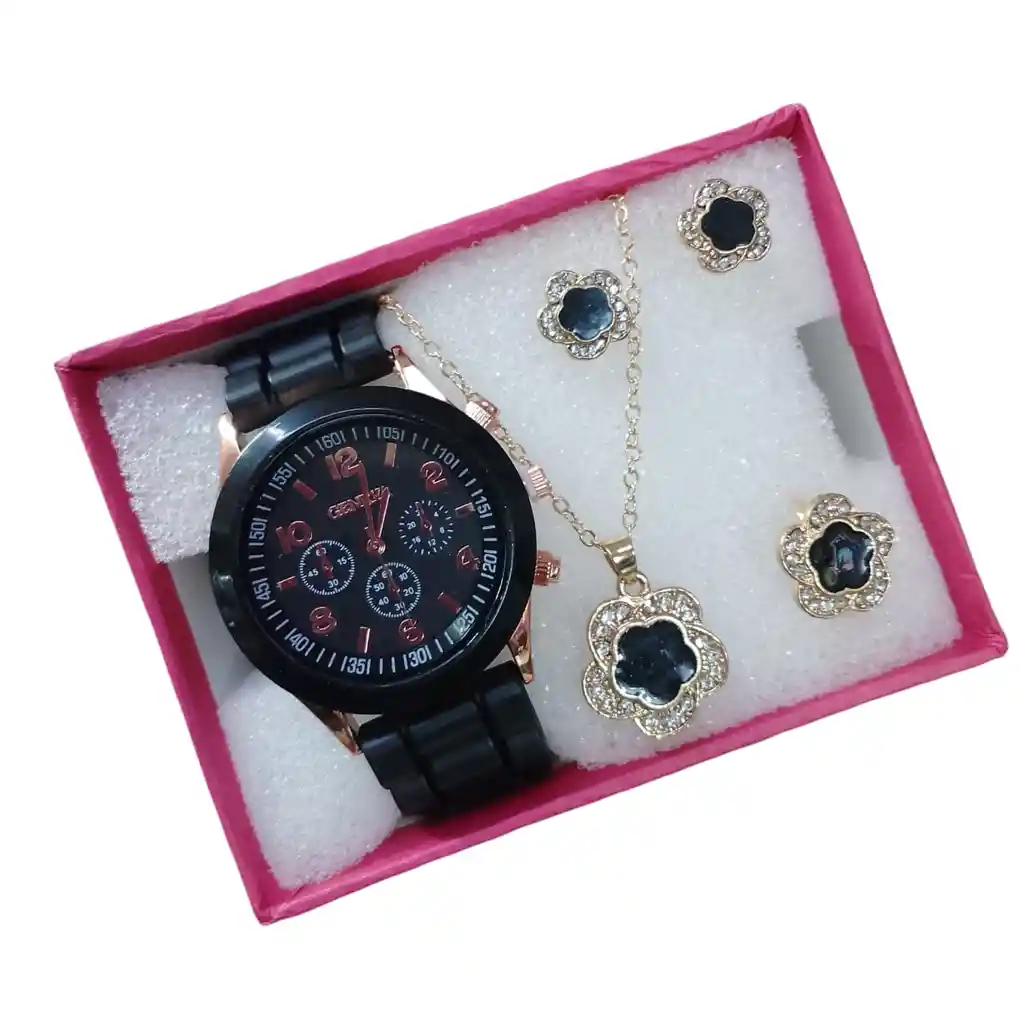 Kit Reloj Flor Para Mujer + Juego De Collar