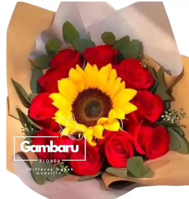 Flores Rosas Y Girasol Divino Amor