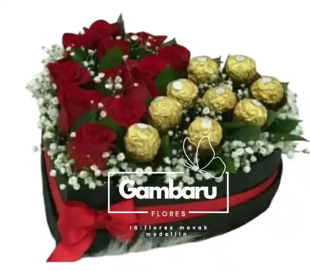 Flores Rosas Ferrero En Corazón