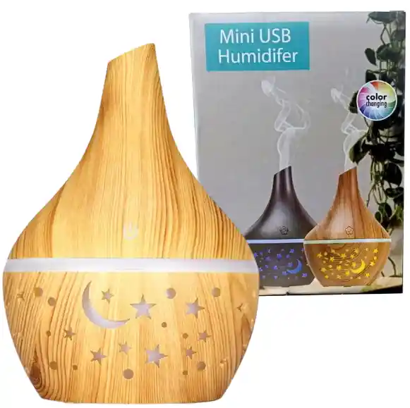 Humidificador Aromaterapia Led Madera Estrellas