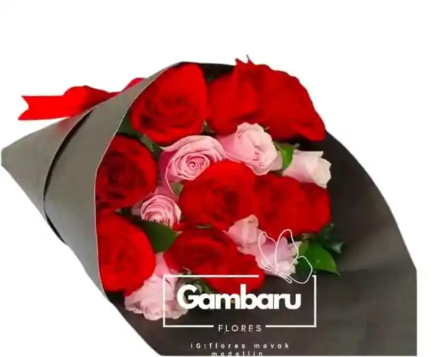 Rosas Rosadas Y Rojas En Cono
