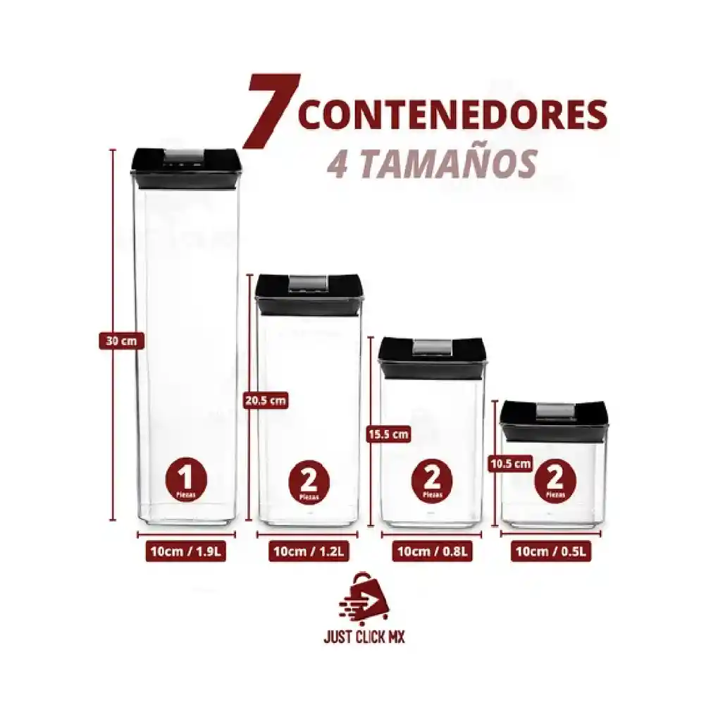 Set Juego De 7 Contenedores De Sellado Hermético Para Cocina Recipientes
