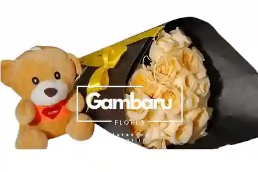 Rosas Y Peluche En Cono