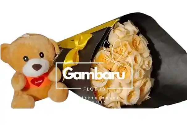 Rosas Y Peluche En Cono