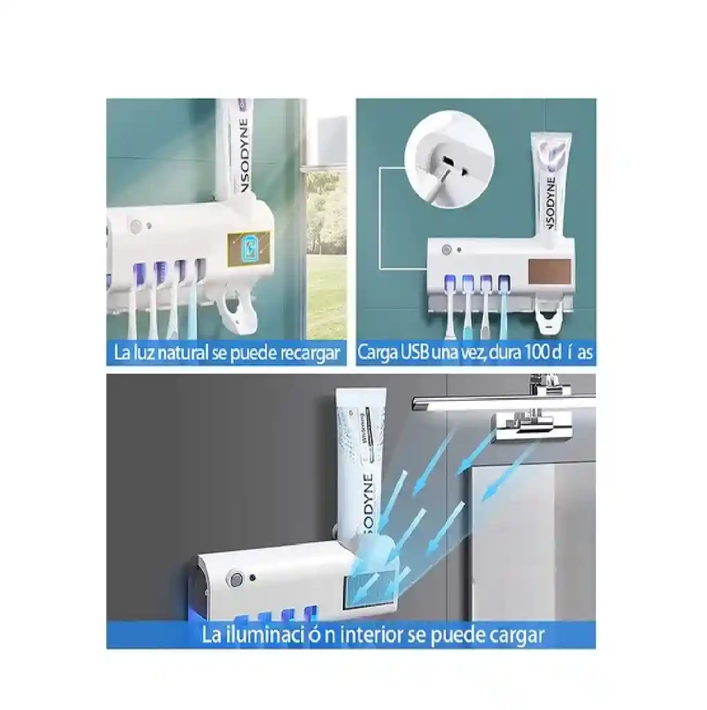 Porta Cepillos Dentales Uv Con Dispensador Automático De
