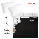Combo Cubrelecho Térmico Ovejero Doble Funda Negro + 2 Almohadas Confort Siliconada