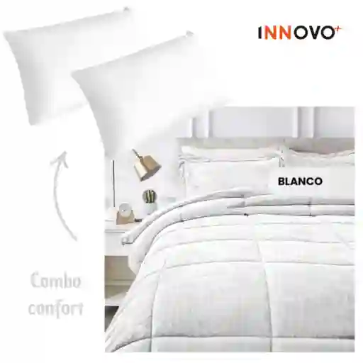Combo Cubrelecho Térmico Ovejero Doble Funda Blanco+ 2 Almohadas Confort Siliconada