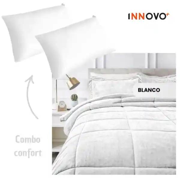 Combo Cubrelecho Térmico Ovejero Doble Funda Blanco+ 2 Almohadas Confort Siliconada