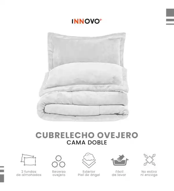Combo Cubrelecho Térmico Ovejero Doble Funda Blanco+ 2 Almohadas Confort Siliconada