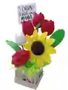 Arreglo Tulipanes Eternos Con Girasol Flores Eternas Tejidas