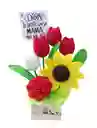 Arreglo Tulipanes Eternos Con Girasol Flores Eternas Tejidas