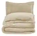 Combo Cubrelecho Térmico Ovejero Doble Funda Beige + 2 Almohadas Confort Siliconada