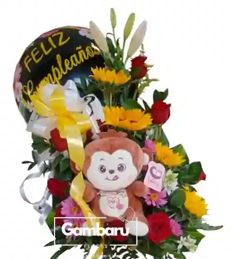 Rosas, Girasoles Y Peluche En Ramo