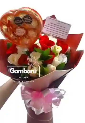 Rosas Rojas Y Blancas Con Chocolates.