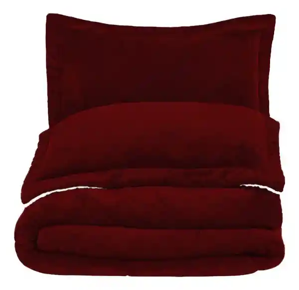 Combo Cubrelecho Térmico Doble Funda Ovejero Vinotinto + Protector De Colchón Antifluido