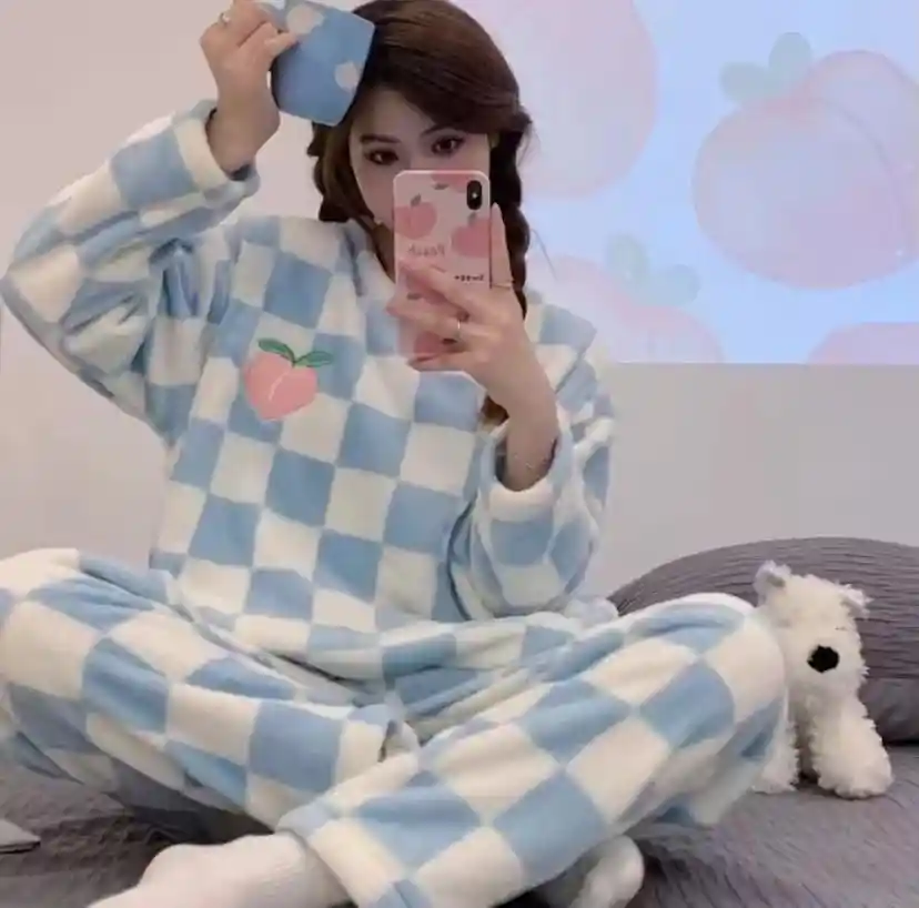 Pijama Térmica Cuadros Durazno Talla Única Adulto