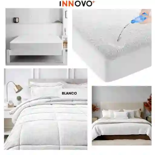 Combo Cubrelecho Térmico Doble Funda Ovejero Blanco + Protector De Colchón Antifluido