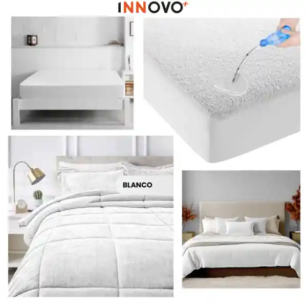 Combo Cubrelecho Térmico Doble Funda Ovejero Blanco + Protector De Colchón Antifluido