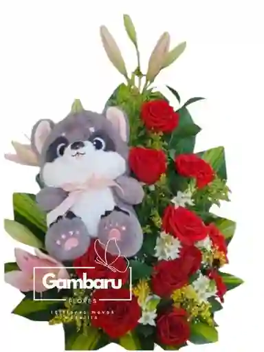 Rosas Rojas En Ramo, Con Peluche