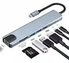 Adaptador 8 En 1 Tipo C Lan Sd Hdmi Usb Hub