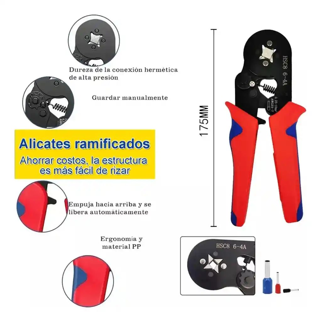 Ponchadora Terminales Electricos Pin Hueca Crimpadora Prensa Alicate Herramienta