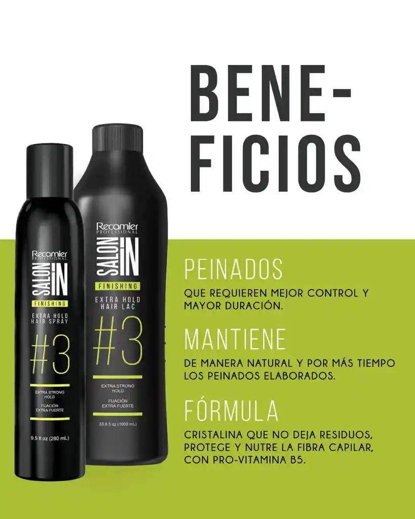 Laca #3 Spray Fijadora Extra Hold Hair Salon In Recamier X280 Ml