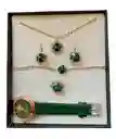 Set Reloj Verde Y Accesorios En Caja