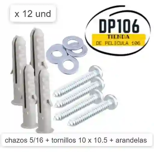 Chazos 5/16 + Tornillos 10 X 10.5 + Arandelas X 12 Und
