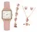Set Reloj Rosa Y Accesorios En Caja
