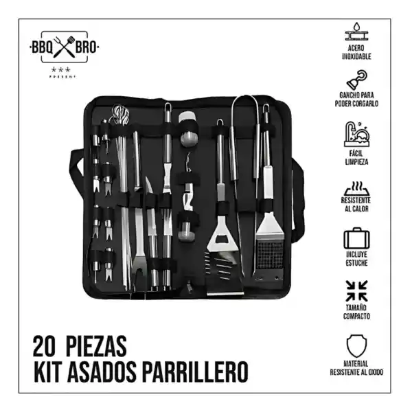 Combo Utensilios Asado X29 Piezas+ 2 Garra Oso + Obsequio Termómetro
