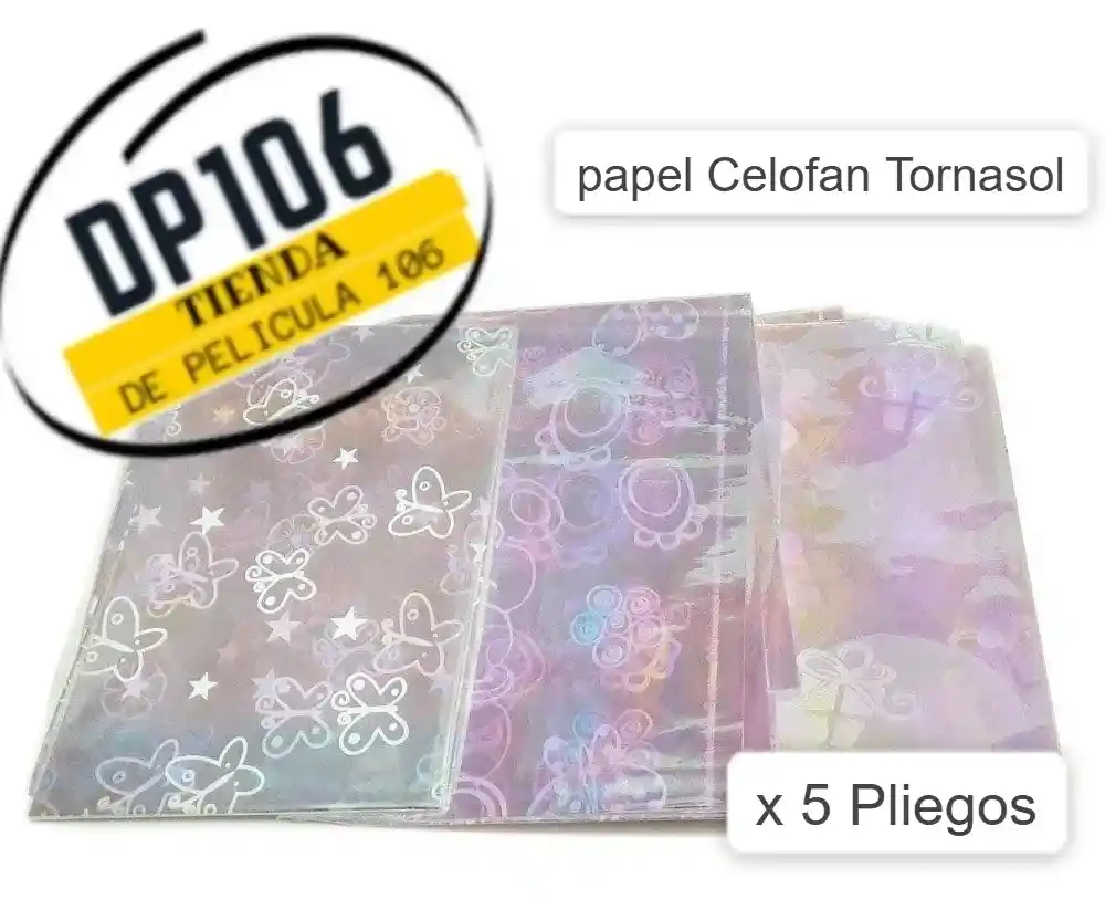Papel Celofan Tornasol Estampado X 5 Und