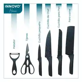 Combo Set Cuchillos Negros + Tabla De Picar Descongelar Carne