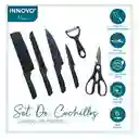 Combo Set Cuchillos Negros + Tabla De Picar Descongelar Carne