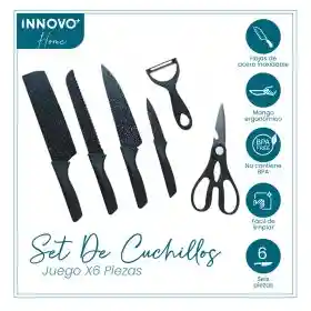 Combo Set Cuchillos Negros + Tabla De Picar Descongelar Carne