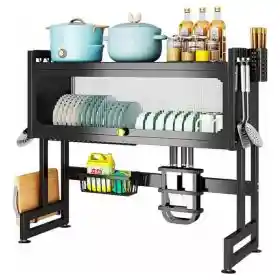 Combo Escurridor Puerta + Set Utensilios X12 + Set X6 Cuchillos Negros