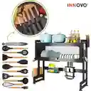 Combo Escurridor Puerta + Set Utensilios X12 + Set X6 Cuchillos Negros
