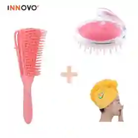 Combo Hair Top Cepillo Rizos Definidos + Cepillo Masajeador Cuero Cabelludo + Toalla Microfibra