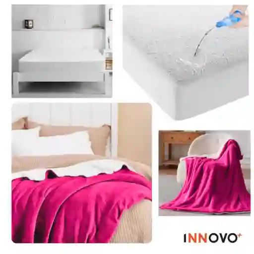 Combo Protector De Colchón Antifluido + Cobija Térmica Ovejera Doble Faz 180 X 240