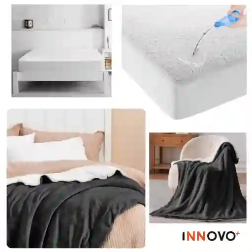 Combo Protector De Colchón Antifluido + Cobija Térmica Ovejera Doble Faz 180 X 240