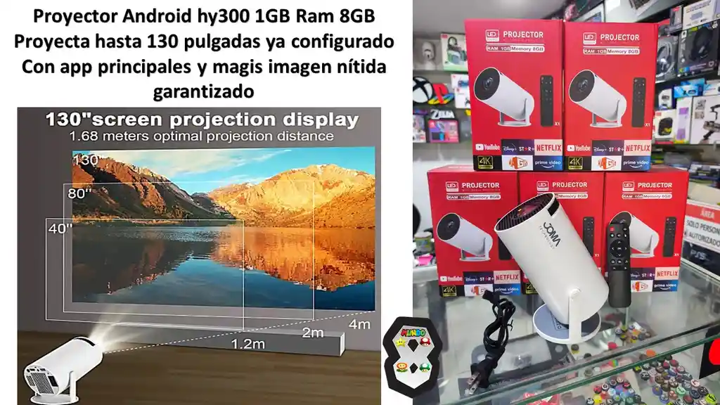 Proyector Smart Android Hy 300 1gb Ram 8 Gb Almacenamiento Con Magis