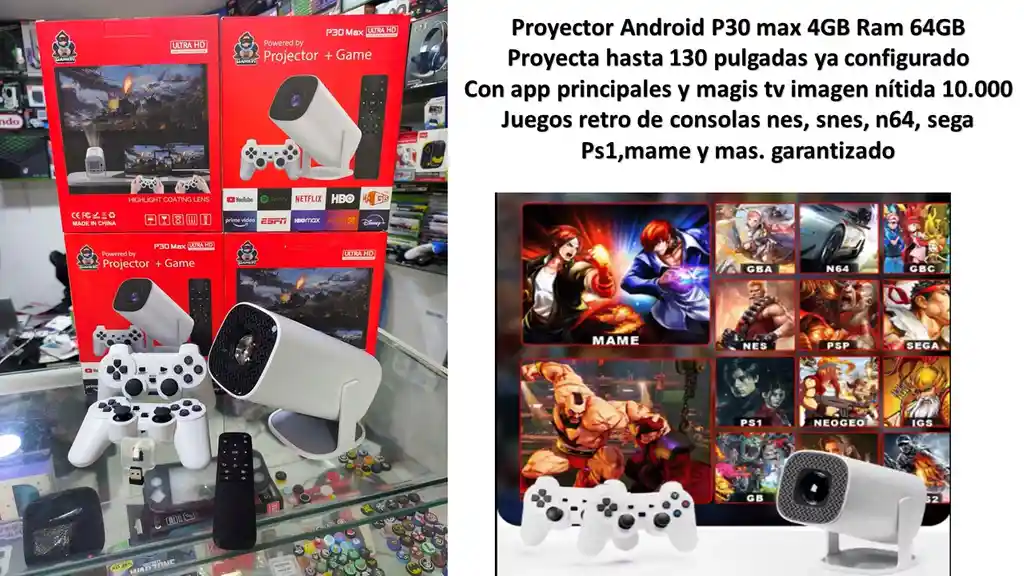 Proyector Smart Gamer Android 4gb Ram 64 Almacenamiento Controles Inalambricos