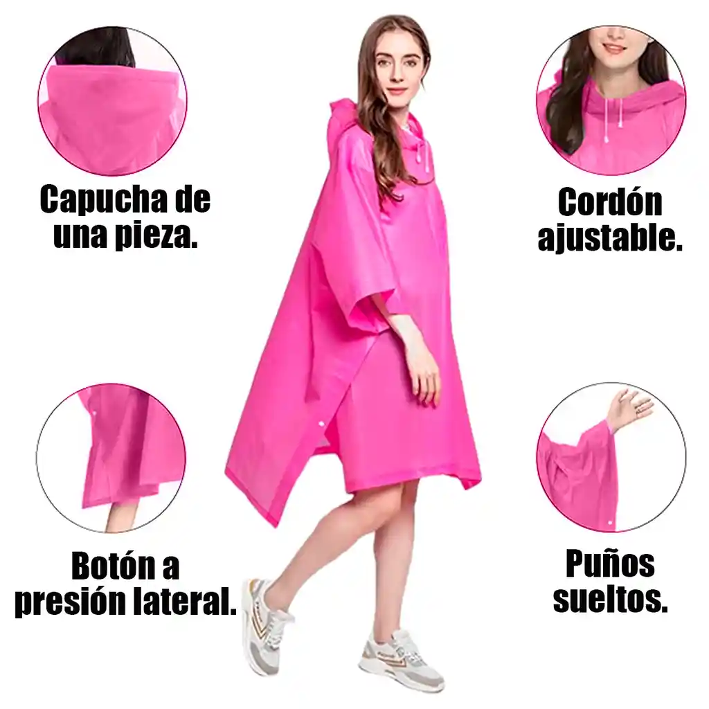 Carpa Capa Impermeable Lluvia Adulto Eva Capota Cordones Rosado Poncho