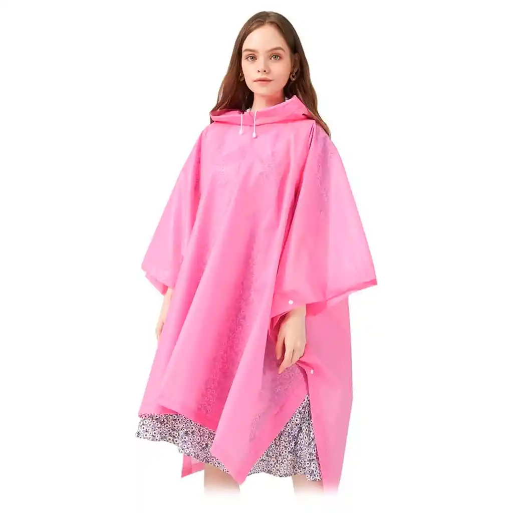Carpa Capa Impermeable Lluvia Adulto Eva Capota Cordones Rosado Poncho